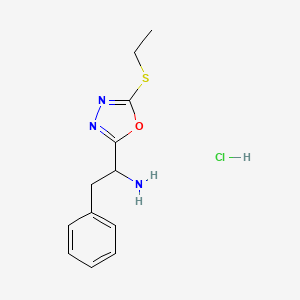 molecular formula C12H16ClN3OS B3081076 1-(5-Ethylsulfanyl-[1,3,4]oxadiazol-2-YL)-2-phenyl-ethylamine hydrochloride CAS No. 1095490-69-9