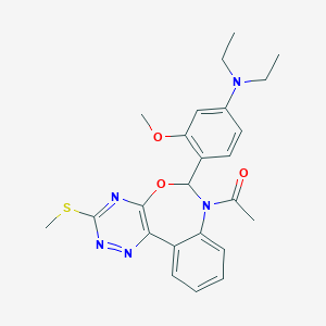 molecular formula C24H27N5O3S B308110 1-{6-[4-(diethylamino)-2-methoxyphenyl]-3-(methylsulfanyl)[1,2,4]triazino[5,6-d][3,1]benzoxazepin-7(6H)-yl}ethanone 