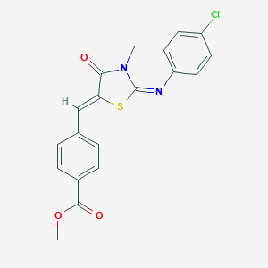 molecular formula C19H15ClN2O3S B308115 Methyl 4-({2-[(4-chlorophenyl)imino]-3-methyl-4-oxo-1,3-thiazolidin-5-ylidene}methyl)benzoate 