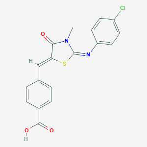 molecular formula C18H13ClN2O3S B308119 4-({2-[(4-Chlorophenyl)imino]-3-methyl-4-oxo-1,3-thiazolidin-5-ylidene}methyl)benzoic acid 