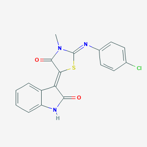 molecular formula C18H12ClN3O2S B308123 (5Z)-2-(4-chlorophenyl)imino-3-methyl-5-(2-oxo-1H-indol-3-ylidene)-1,3-thiazolidin-4-one 