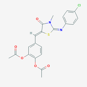 molecular formula C21H17ClN2O5S B308127 [2-acetyloxy-4-[(Z)-[2-(4-chlorophenyl)imino-3-methyl-4-oxo-1,3-thiazolidin-5-ylidene]methyl]phenyl] acetate 
