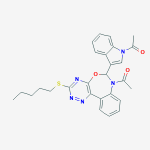 molecular formula C27H27N5O3S B308133 7-acetyl-6-(1-acetyl-1H-indol-3-yl)-3-(pentylsulfanyl)-6,7-dihydro[1,2,4]triazino[5,6-d][3,1]benzoxazepine 