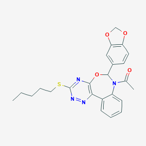 molecular formula C24H24N4O4S B308134 7-Acetyl-6-(1,3-benzodioxol-5-yl)-3-(pentylthio)-6,7-dihydro[1,2,4]triazino[5,6-d][3,1]benzoxazepine 