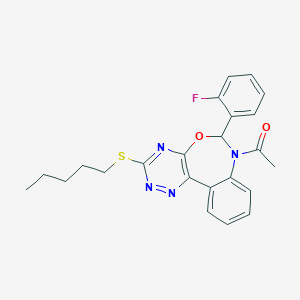 molecular formula C23H23FN4O2S B308139 7-Acetyl-6-(2-fluorophenyl)-3-(pentylthio)-6,7-dihydro[1,2,4]triazino[5,6-d][3,1]benzoxazepine 