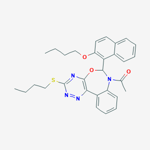 molecular formula C30H32N4O3S B308140 1-[6-(2-butoxynaphthalen-1-yl)-3-(butylsulfanyl)[1,2,4]triazino[5,6-d][3,1]benzoxazepin-7(6H)-yl]ethanone 