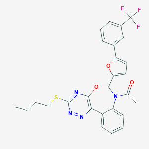 molecular formula C27H23F3N4O3S B308141 7-Acetyl-3-(butylsulfanyl)-6-{5-[3-(trifluoromethyl)phenyl]-2-furyl}-6,7-dihydro[1,2,4]triazino[5,6-d][3,1]benzoxazepine 