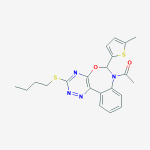molecular formula C21H22N4O2S2 B308144 1-[3-(butylsulfanyl)-6-(5-methylthiophen-2-yl)[1,2,4]triazino[5,6-d][3,1]benzoxazepin-7(6H)-yl]ethanone 