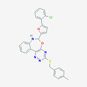 molecular formula C28H21ClN4O2S B308145 6-[5-(2-Chlorophenyl)-2-furyl]-6,7-dihydro[1,2,4]triazino[5,6-d][3,1]benzoxazepin-3-yl 4-methylbenzyl sulfide 