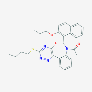 molecular formula C29H30N4O3S B308146 1-[3-(butylsulfanyl)-6-(2-propoxynaphthalen-1-yl)[1,2,4]triazino[5,6-d][3,1]benzoxazepin-7(6H)-yl]ethanone 