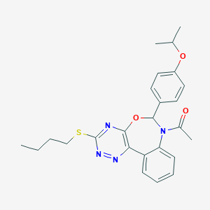 molecular formula C25H28N4O3S B308147 7-Acetyl-3-(butylsulfanyl)-6-(4-isopropoxyphenyl)-6,7-dihydro[1,2,4]triazino[5,6-d][3,1]benzoxazepine 