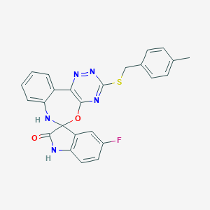 molecular formula C25H18FN5O2S B308149 5'-fluoro-3-[(4-methylbenzyl)sulfanyl]-2'-oxo-1',3',6,7-tetrahydrospiro([1,2,4]triazino[5,6-d][3,1]benzoxazepine-6,3'-(2'H)-indole] 