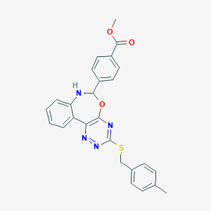 molecular formula C26H22N4O3S B308151 Methyl 4-{3-[(4-methylbenzyl)sulfanyl]-6,7-dihydro[1,2,4]triazino[5,6-d][3,1]benzoxazepin-6-yl}benzoate 