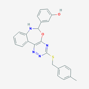molecular formula C24H20N4O2S B308152 3-{3-[(4-Methylbenzyl)sulfanyl]-6,7-dihydro[1,2,4]triazino[5,6-d][3,1]benzoxazepin-6-yl}phenol 