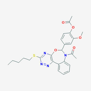 molecular formula C26H28N4O5S B308161 4-[7-Acetyl-3-(pentylsulfanyl)-6,7-dihydro[1,2,4]triazino[5,6-d][3,1]benzoxazepin-6-yl]-2-methoxyphenyl acetate 