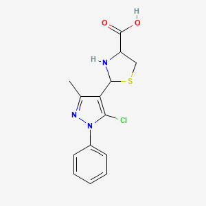 molecular formula C14H14ClN3O2S B3081627 2-(5-氯-3-甲基-1-苯基-1H-吡唑-4-基)-1,3-噻唑烷-4-羧酸 CAS No. 1105693-05-7