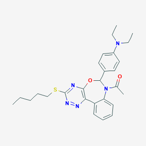 molecular formula C27H33N5O2S B308164 4-[7-acetyl-3-(pentylsulfanyl)-6,7-dihydro[1,2,4]triazino[5,6-d][3,1]benzoxazepin-6-yl]-N,N-diethylaniline 