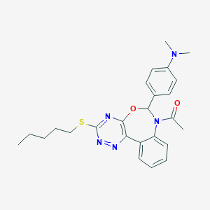 molecular formula C25H29N5O2S B308165 4-[7-acetyl-3-(pentylsulfanyl)-6,7-dihydro[1,2,4]triazino[5,6-d][3,1]benzoxazepin-6-yl]-N,N-dimethylaniline 