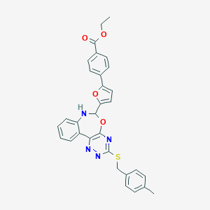 molecular formula C31H26N4O4S B308166 Ethyl 4-(5-{3-[(4-methylbenzyl)sulfanyl]-6,7-dihydro[1,2,4]triazino[5,6-d][3,1]benzoxazepin-6-yl}-2-furyl)benzoate 