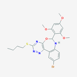 molecular formula C23H25BrN4O4S B308169 10-Bromo-3-(butylsulfanyl)-6-(2,4,6-trimethoxyphenyl)-6,7-dihydro[1,2,4]triazino[5,6-d][3,1]benzoxazepine 