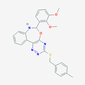 molecular formula C26H24N4O3S B308173 6-(2,3-Dimethoxyphenyl)-3-[(4-methylbenzyl)sulfanyl]-6,7-dihydro[1,2,4]triazino[5,6-d][3,1]benzoxazepine 
