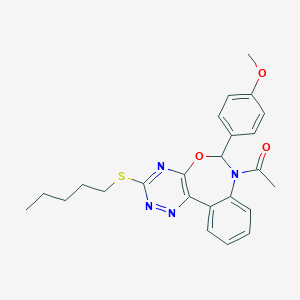 molecular formula C24H26N4O3S B308179 7-Acetyl-6-(4-methoxyphenyl)-3-(pentylthio)-6,7-dihydro[1,2,4]triazino[5,6-d][3,1]benzoxazepine 