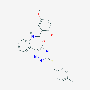 molecular formula C26H24N4O3S B308184 6-(2,5-Dimethoxyphenyl)-3-[(4-methylbenzyl)sulfanyl]-6,7-dihydro[1,2,4]triazino[5,6-d][3,1]benzoxazepine 
