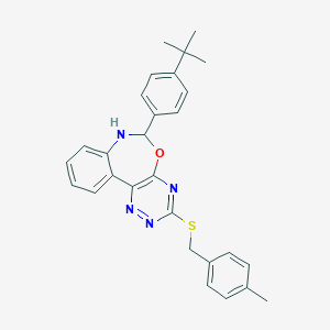 molecular formula C28H28N4OS B308188 6-(4-Tert-butylphenyl)-3-[(4-methylbenzyl)sulfanyl]-6,7-dihydro[1,2,4]triazino[5,6-d][3,1]benzoxazepine 