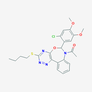 molecular formula C24H25ClN4O4S B308191 1-[3-(butylsulfanyl)-6-(2-chloro-4,5-dimethoxyphenyl)[1,2,4]triazino[5,6-d][3,1]benzoxazepin-7(6H)-yl]ethanone 