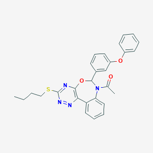 molecular formula C28H26N4O3S B308195 1-[3-(butylsulfanyl)-6-(3-phenoxyphenyl)[1,2,4]triazino[5,6-d][3,1]benzoxazepin-7(6H)-yl]ethanone 