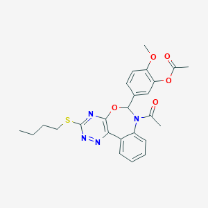 molecular formula C25H26N4O5S B308196 5-[7-Acetyl-3-(butylthio)-6,7-dihydro[1,2,4]triazino[5,6-d][3,1]benzoxazepin-6-yl]-2-methoxyphenyl acetate 