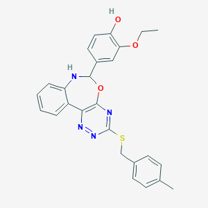 molecular formula C26H24N4O3S B308197 2-Ethoxy-4-{3-[(4-methylbenzyl)sulfanyl]-6,7-dihydro[1,2,4]triazino[5,6-d][3,1]benzoxazepin-6-yl}phenol 
