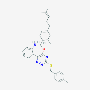 molecular formula C31H36N4OS B308200 3-[(4-Methylbenzyl)sulfanyl]-6-[6-methyl-4-(4-methyl-3-pentenyl)-3-cyclohexen-1-yl]-6,7-dihydro[1,2,4]triazino[5,6-d][3,1]benzoxazepine 