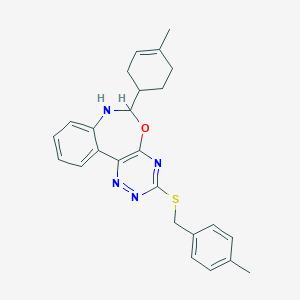 molecular formula C25H26N4OS B308201 3-[(4-Methylbenzyl)thio]-6-(4-methylcyclohex-3-en-1-yl)-6,7-dihydro[1,2,4]triazino[5,6-d][3,1]benzoxazepine 