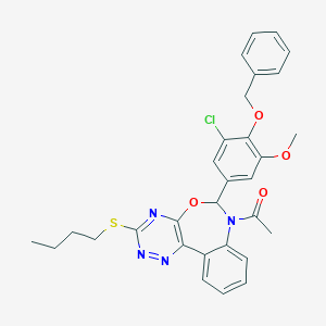 molecular formula C30H29ClN4O4S B308203 1-{6-[4-(benzyloxy)-3-chloro-5-methoxyphenyl]-3-(butylsulfanyl)[1,2,4]triazino[5,6-d][3,1]benzoxazepin-7(6H)-yl}ethanone 
