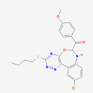 molecular formula C22H21BrN4O3S B308206 [10-Bromo-3-(butylsulfanyl)-6,7-dihydro[1,2,4]triazino[5,6-d][3,1]benzoxazepin-6-yl](4-methoxyphenyl)methanone 