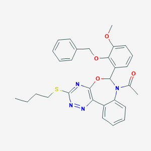 molecular formula C30H30N4O4S B308208 1-{6-[2-(benzyloxy)-3-methoxyphenyl]-3-(butylsulfanyl)[1,2,4]triazino[5,6-d][3,1]benzoxazepin-7(6H)-yl}ethanone 
