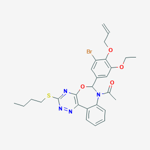 molecular formula C27H29BrN4O4S B308211 7-Acetyl-6-[4-(allyloxy)-3-bromo-5-ethoxyphenyl]-3-(butylsulfanyl)-6,7-dihydro[1,2,4]triazino[5,6-d][3,1]benzoxazepine 