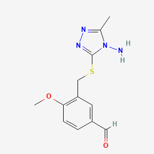 molecular formula C12H14N4O2S B3082164 3-{[(4-Amino-5-methyl-4H-1,2,4-triazol-3-yl)thio]-methyl}-4-methoxybenzaldehyde CAS No. 1119452-75-3
