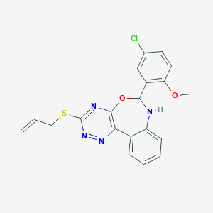 molecular formula C20H17ClN4O2S B308218 3-(Allylsulfanyl)-6-(5-chloro-2-methoxyphenyl)-6,7-dihydro[1,2,4]triazino[5,6-d][3,1]benzoxazepine 