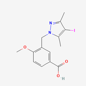 molecular formula C14H15IN2O3 B3082210 3-[(4-iodo-3,5-dimethyl-1H-pyrazol-1-yl)methyl]-4-methoxybenzoic acid CAS No. 1119471-85-0