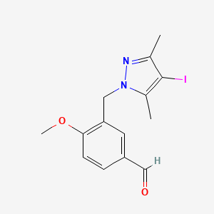 molecular formula C14H15IN2O2 B3082218 3-[(4-iodo-3,5-dimethyl-1H-pyrazol-1-yl)methyl]-4-methoxybenzaldehyde CAS No. 1119477-68-7