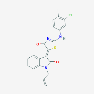 molecular formula C21H16ClN3O2S B308222 (5Z)-2-(3-chloro-4-methylanilino)-5-(2-oxo-1-prop-2-enylindol-3-ylidene)-1,3-thiazol-4-one 