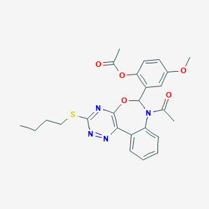 molecular formula C25H26N4O5S B308224 2-[7-Acetyl-3-(butylsulfanyl)-6,7-dihydro[1,2,4]triazino[5,6-d][3,1]benzoxazepin-6-yl]-4-methoxyphenyl acetate 