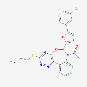 molecular formula C26H23ClN4O3S B308230 1-[3-(butylsulfanyl)-6-[5-(3-chlorophenyl)furan-2-yl][1,2,4]triazino[5,6-d][3,1]benzoxazepin-7(6H)-yl]ethanone 