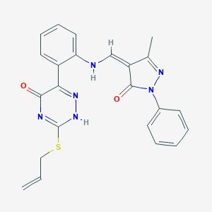 6-[2-[[(Z)-(3-methyl-5-oxo-1-phenylpyrazol-4-ylidene)methyl]amino]phenyl]-3-prop-2-enylsulfanyl-2H-1,2,4-triazin-5-one