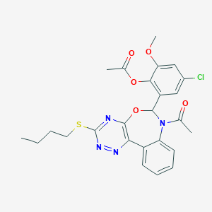 molecular formula C25H25ClN4O5S B308233 2-[7-Acetyl-3-(butylsulfanyl)-6,7-dihydro[1,2,4]triazino[5,6-d][3,1]benzoxazepin-6-yl]-4-chloro-6-methoxyphenyl acetate 