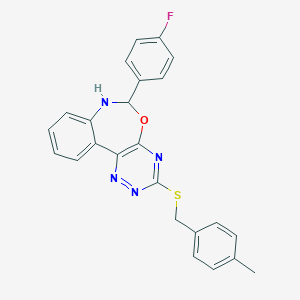 molecular formula C24H19FN4OS B308236 6-(4-Fluorophenyl)-3-[(4-methylbenzyl)sulfanyl]-6,7-dihydro[1,2,4]triazino[5,6-d][3,1]benzoxazepine 