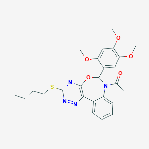 molecular formula C25H28N4O5S B308240 1-[3-(butylsulfanyl)-6-(2,4,5-trimethoxyphenyl)[1,2,4]triazino[5,6-d][3,1]benzoxazepin-7(6H)-yl]ethanone 