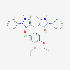 molecular formula C33H35ClN4O4 B308241 4-[(2-chloro-4,5-diethoxyphenyl)(1,5-dimethyl-3-oxo-2-phenyl-2,3-dihydro-1H-pyrazol-4-yl)methyl]-1,5-dimethyl-2-phenyl-1,2-dihydro-3H-pyrazol-3-one 
